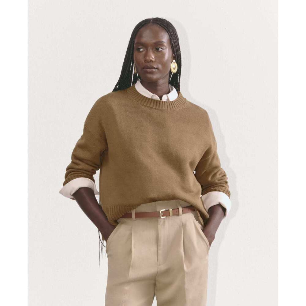 Everlane Women's Boxy Sweater in Everyday Cotton in Light Brown, Size Small